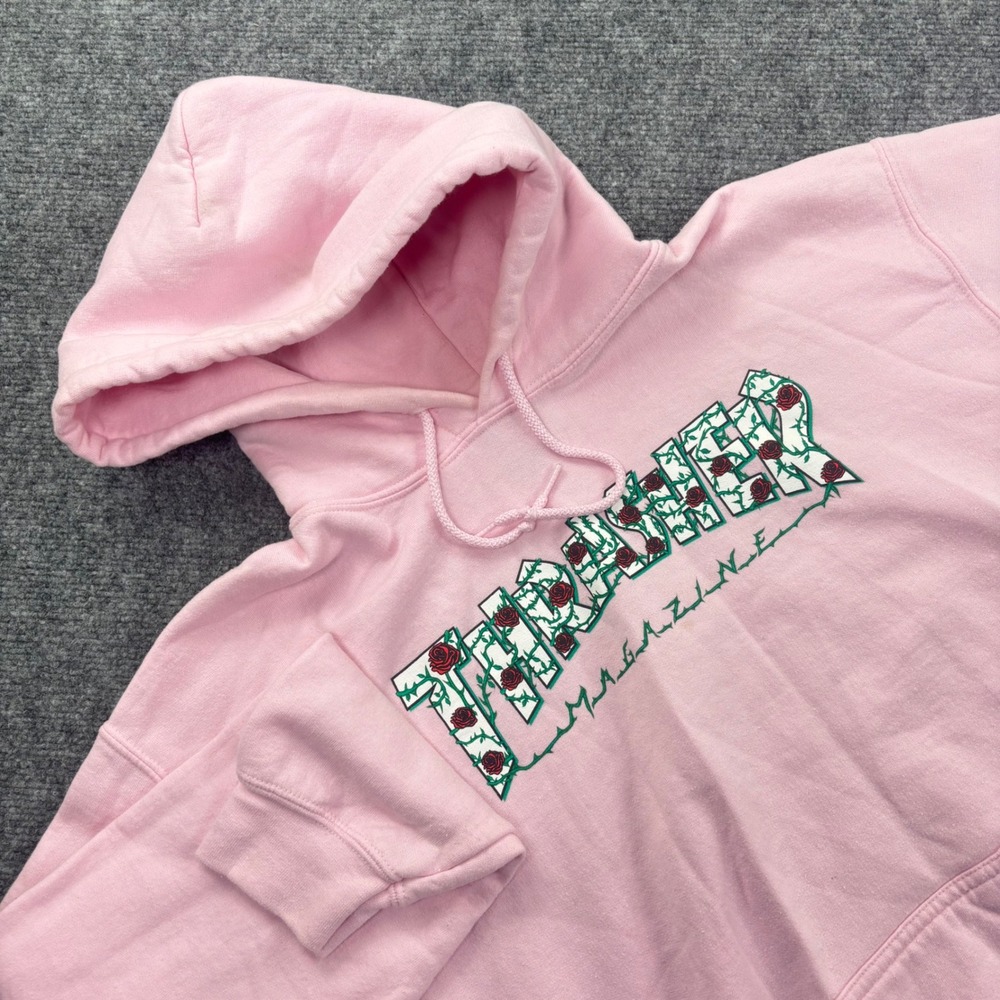 Thrasher Hoodie Size Medium Pink Rose Graphic Floral‎ Skateboard Women's